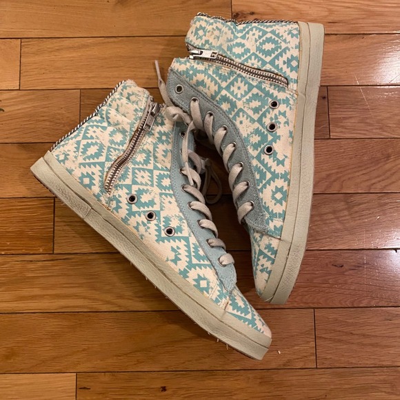 Kim & Zozi Women's High Top Sneakers Geometric Print Sherpa Lined Zip Size 7 - Picture 4 of 7